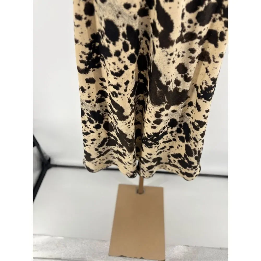 JASON WU Satin Cowhide Print Midi Skirt Elastic Waist Pull On A-Line XS